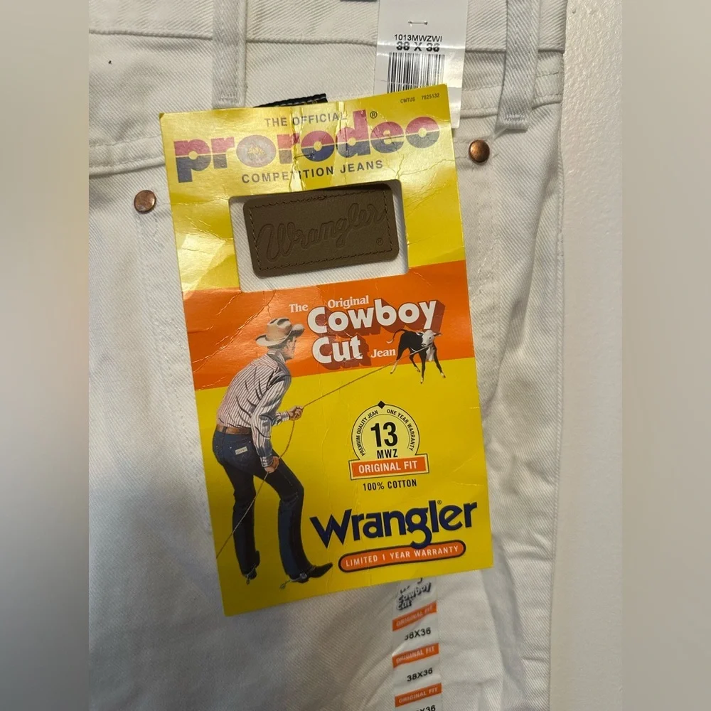 Vintage White Wrangler Cowboy Cut Denim Jeans Western Rodeo NWT‎ 38x36